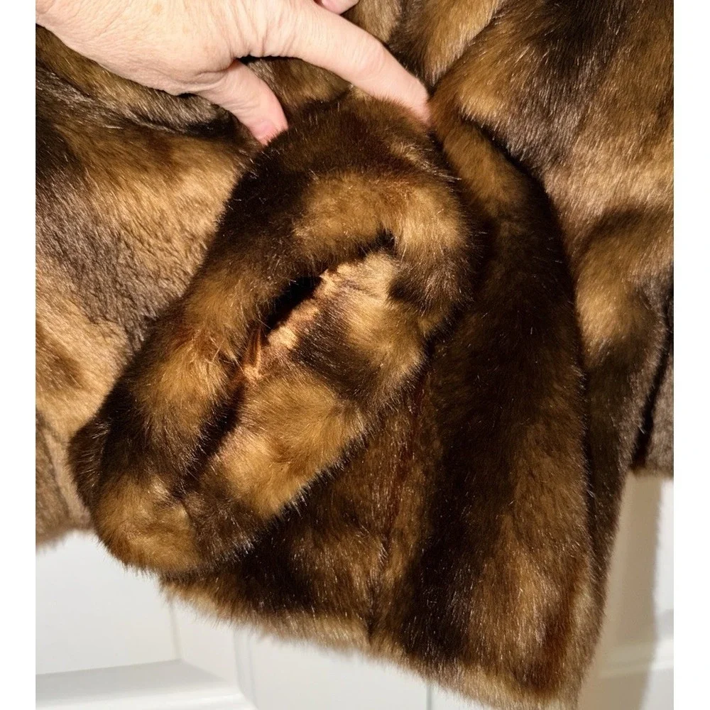 Donna Salyers Fabulous Furs Brown Faux Mink Fur Coat Size Large Glamour Mob Wife